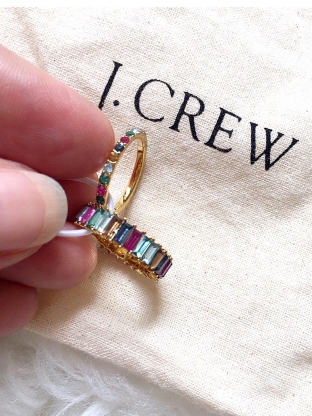 J. Crew Vibrant Multi Colorblock Gemstone Gold Stack Ring Set